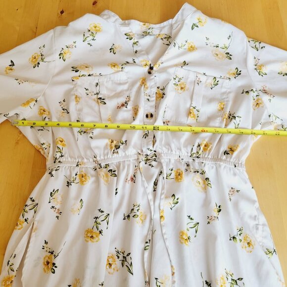 MPH Collection Womens White Floral Blouse Short Sleeve Drawstring Waist 1X BOHO - Picture 8 of 9